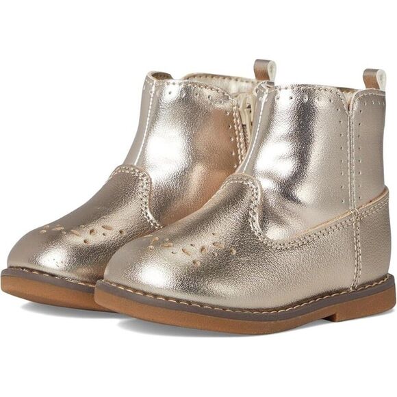 Stride Rite SR Stella Boots Girls 5 Gold Leather Round Toe Ankle Bootie ZPO2706 - Picture 1 of 12